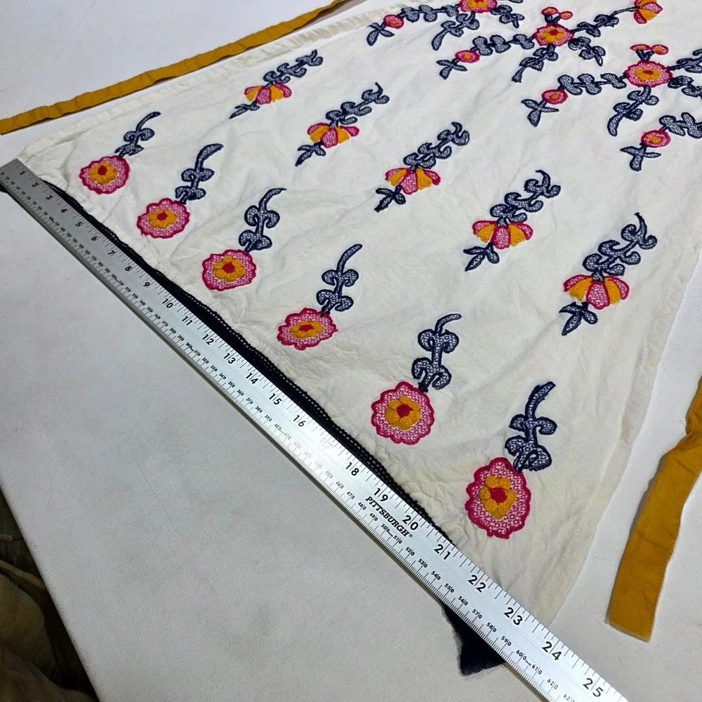 Anthropologie Floral Embroidered Halter Apron Womens OS White Boho Lace Trim NEW